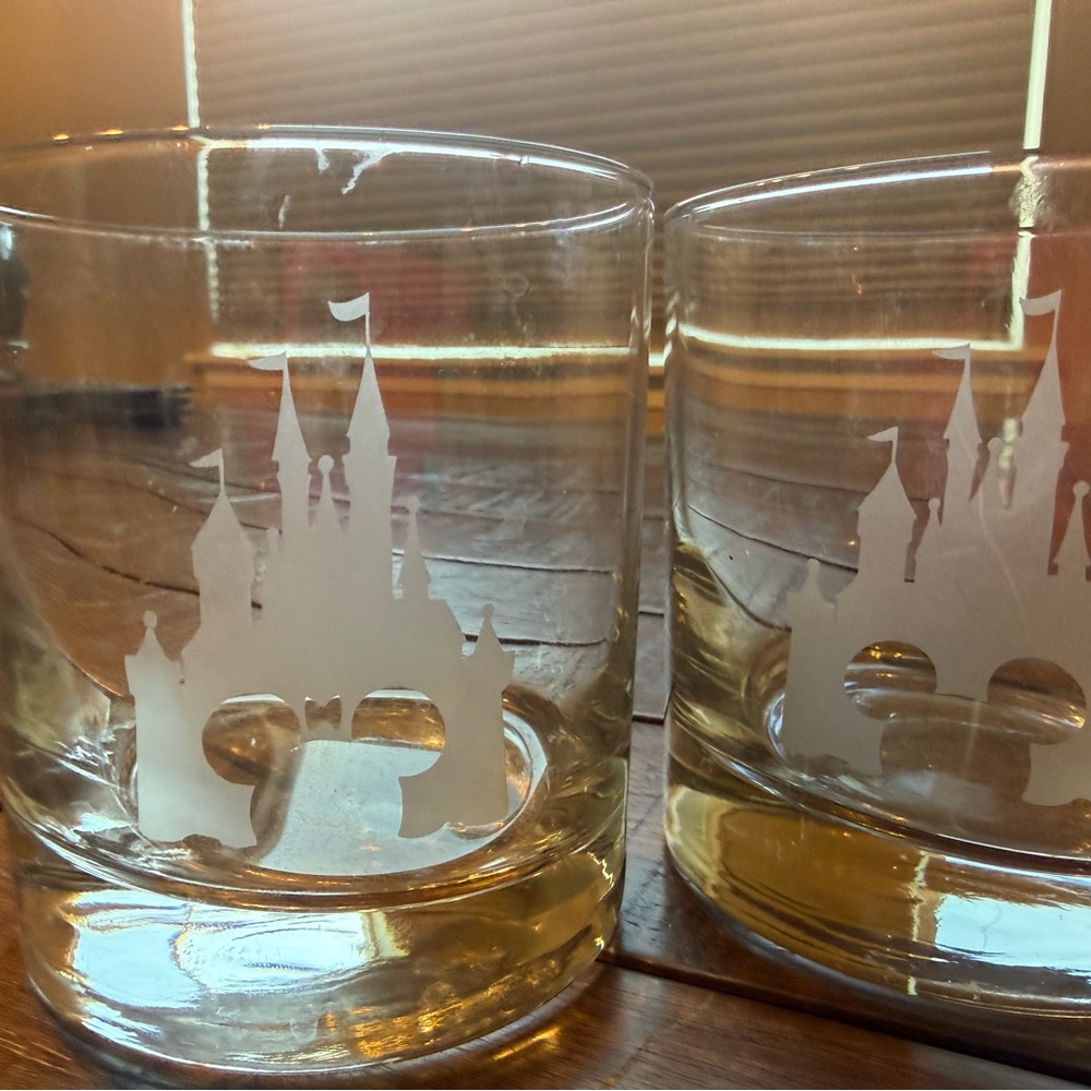 Etched Disneyland Castle Whiskey Rocks Glasses - Set of 2